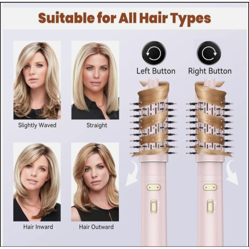 NIB -3 in 1 Rotating Hair Dryer Brush Spinning with Detachable Brush (2" & 1.5") - Picture 2 of 15